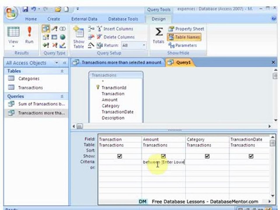 Sum In Ms Access - Expenses Example Part 4