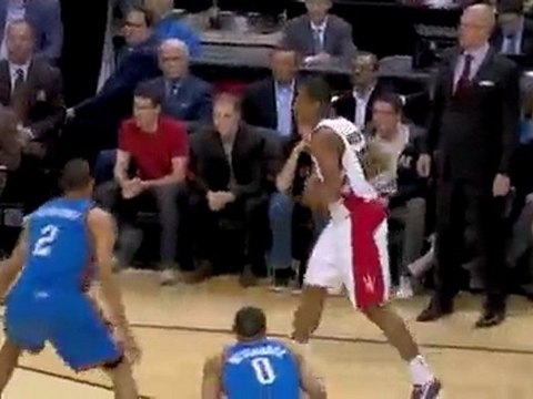 DeMar DeRozan tosses a beautiful lead pass to Andrea Bargnan