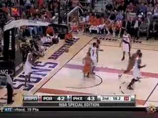 Steve Nash drives right then puts Marcus Camby in the spin c