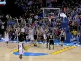 Serge Ibaka grabs the offensive rebound and throws it back d