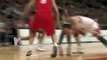 Derrick Rose passes between Javis Hayes' legs for the give a