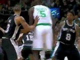 Rajon Rondo drives to the basket and sinks the tough shot.