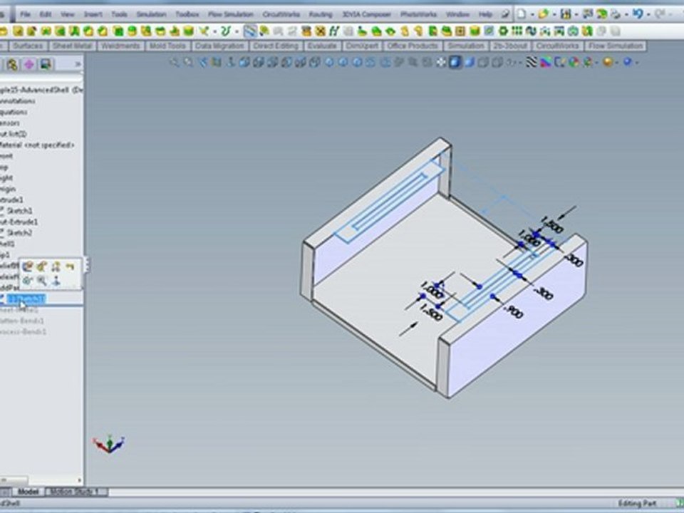 solidworks sheet metal AdvancedShell