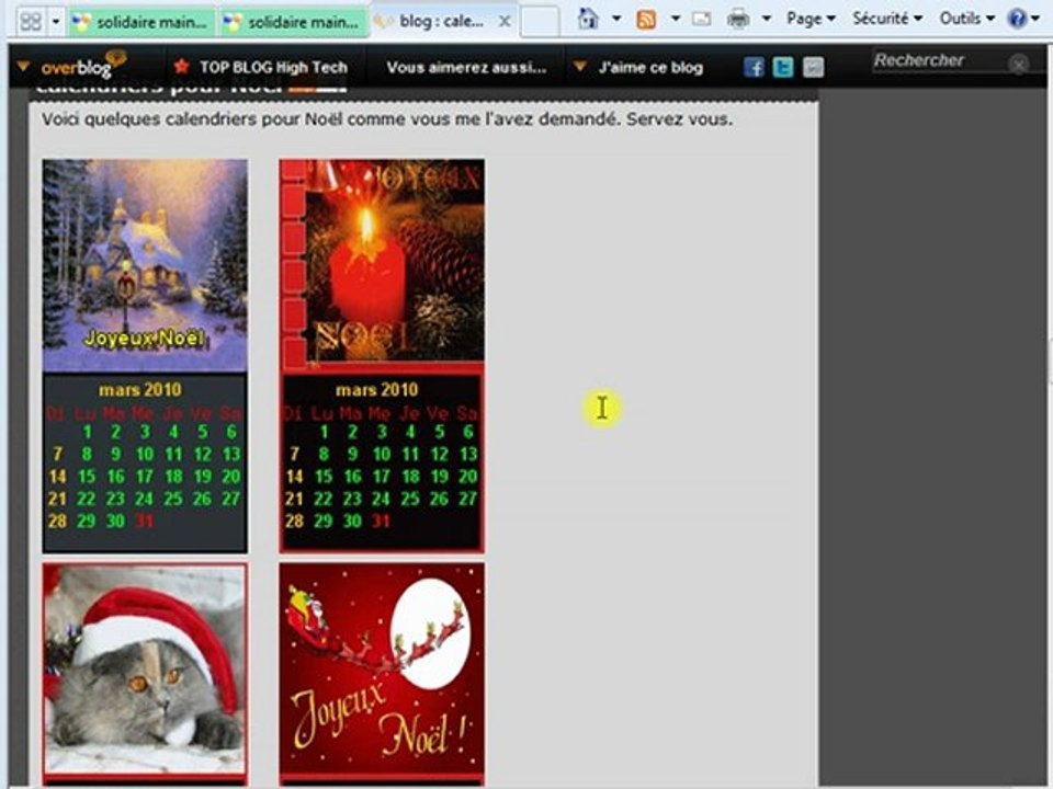 horloge calendrier dans menu unblog