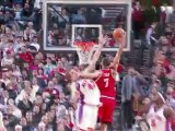 Brandon Roy grabs the offensive rebound and slams it home.