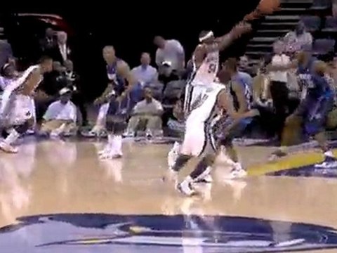 Hasheem Thabeet completes the alley-oop pass with a two-hand