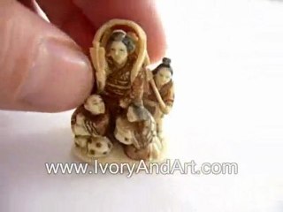 Mammoth ivory Netsuke - Lady Master with Four Servants