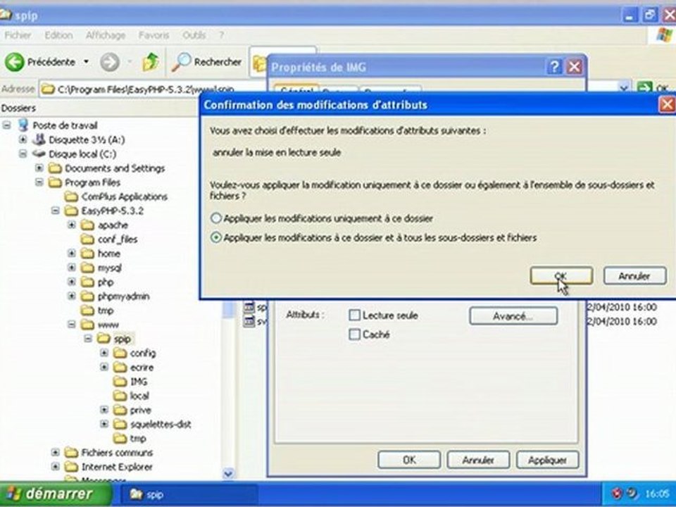 spip sous windows : autoriser les répertoires en écriture