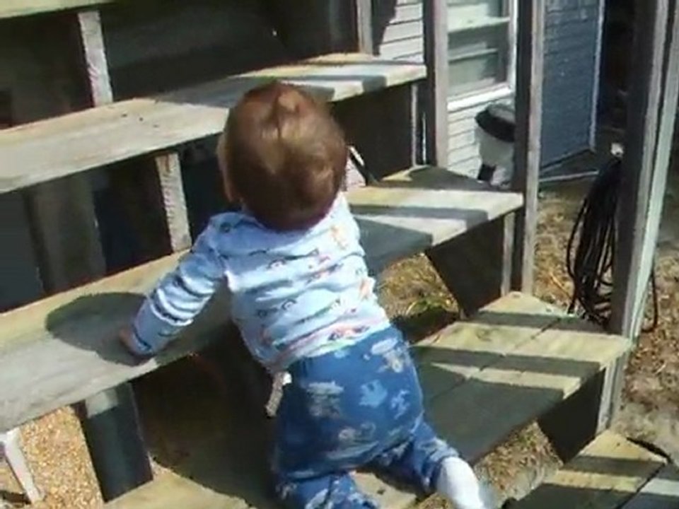 Kendall Grace "walking" upstairs