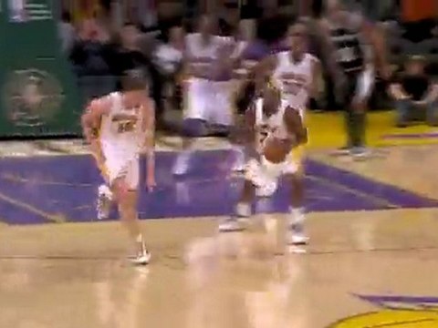 Pau Gasol picks Tim Duncan's pocket and finishes with a dunk