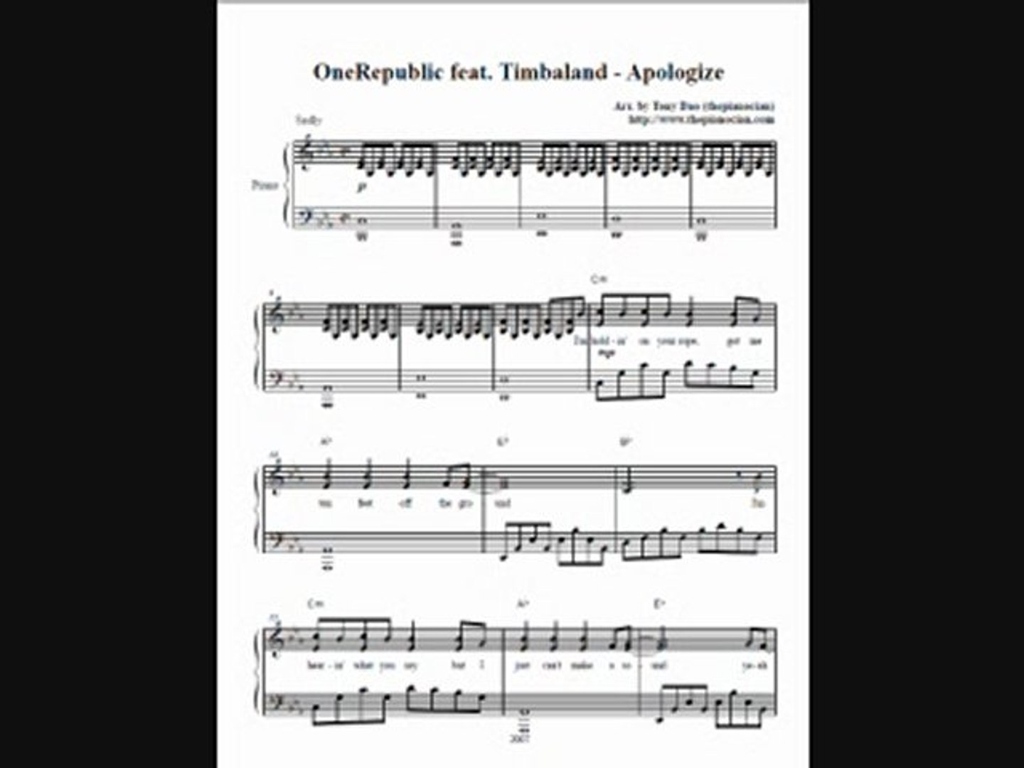 OneRepublic ft. Timbaland - Apologize (piano sheet music) - Video  Dailymotion