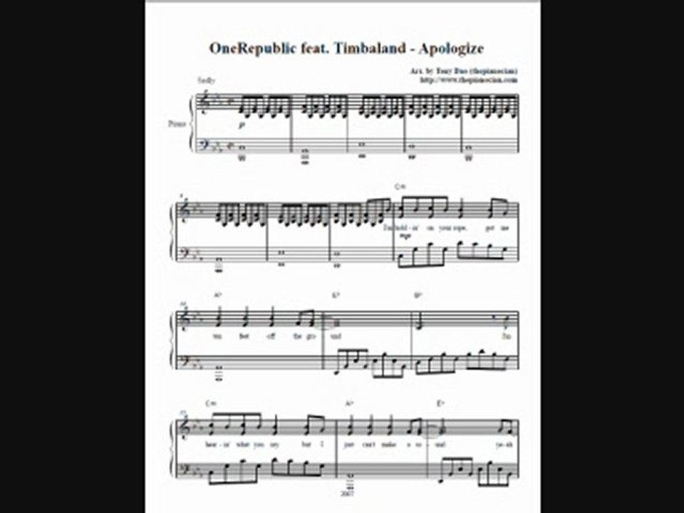 OneRepublic ft. Timbaland - Apologize (piano sheet music)