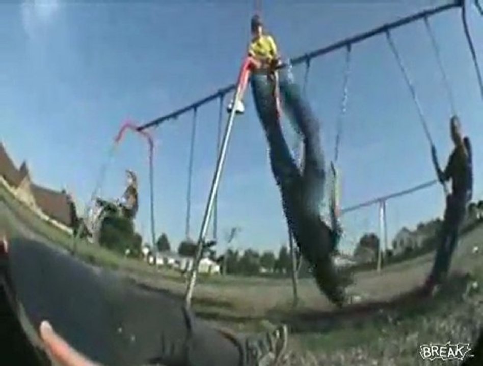 Watch Backflip Off Swing With A Nut Shot Video