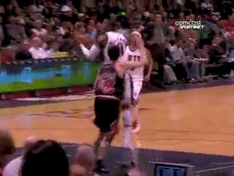Terrence Williams picks off Derrick Rose's pass, heads down