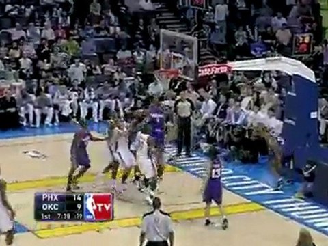 Russell Westbrook misses the initial shot but Kevin Durant g