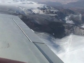 Flying over the volcano in Iceland