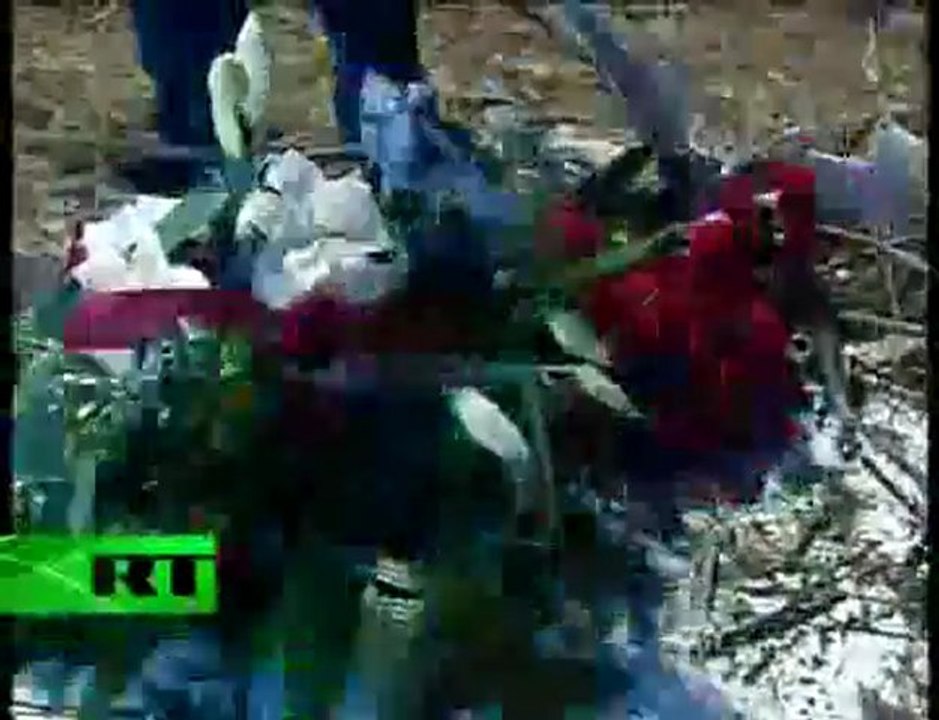 Putin, Tusk lay flowers at plane crash site near Smolensk