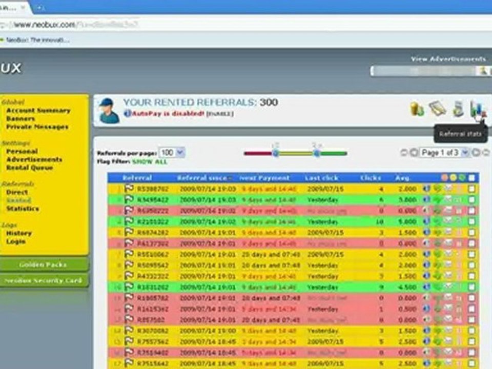 Manejo de Tabla de Referidos Neobux