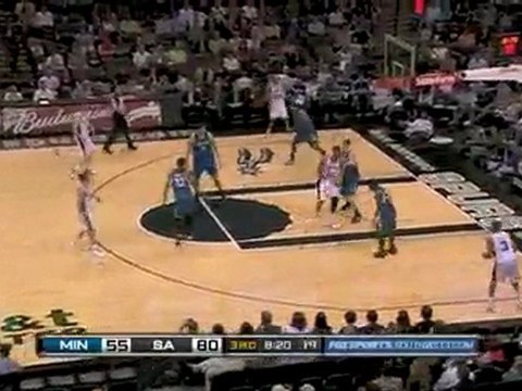 Tim Duncan gets the pass from Manu Ginobili and scores the t