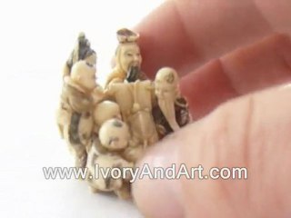Mammoth Ivory Netsuke - Japanese Family Celebrating