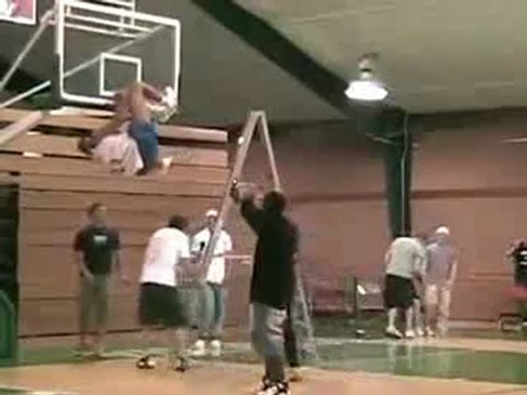 Coinçé dans un panier de basket