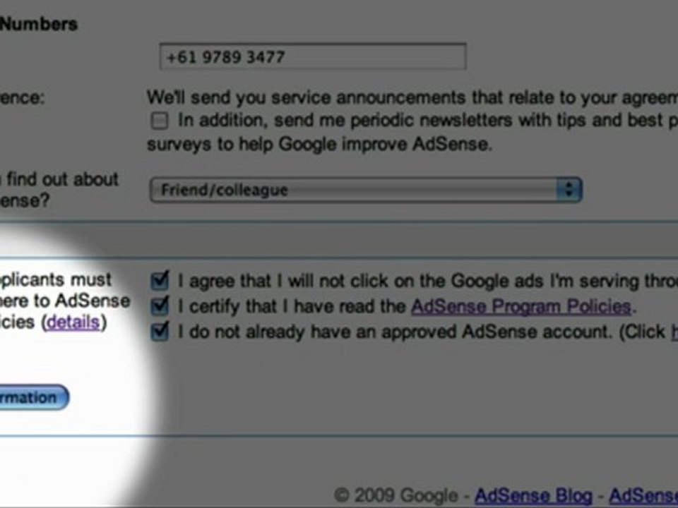 Signing Up for Google Adsense Marketing