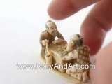 Mammoth ivory Netsuke-  Japanese Men Playing  Chess