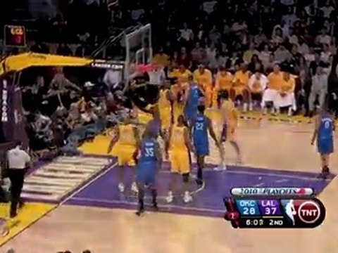 Serge Ibaka Block Pau Gasol the shot attempt in the lane.Pla