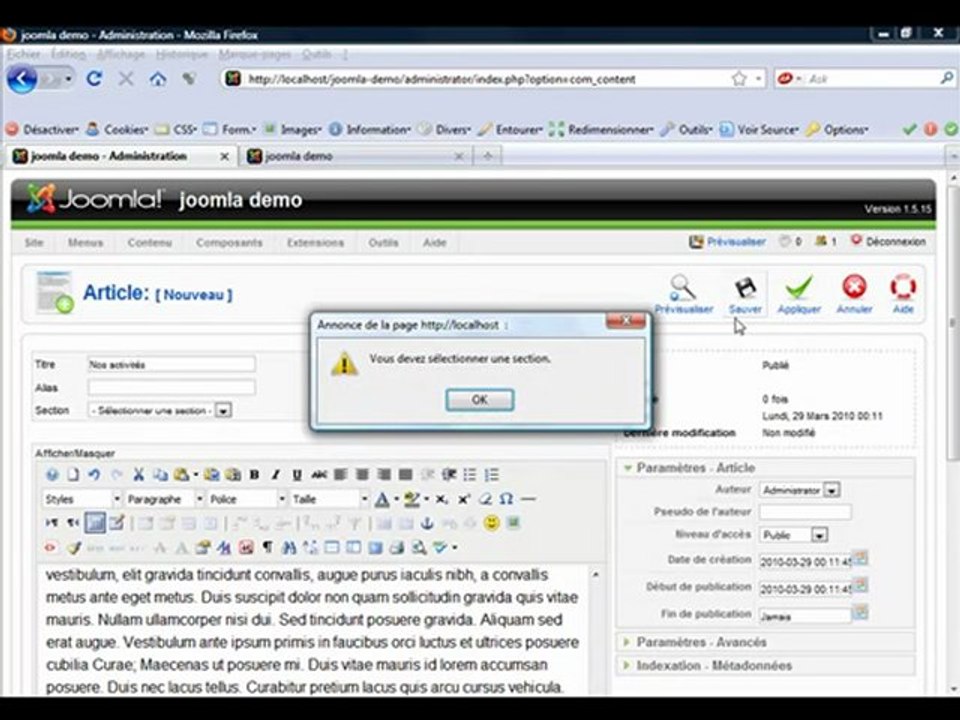 inserer un article dans article joomla