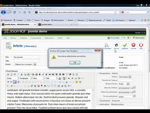 inserer un article dans article joomla