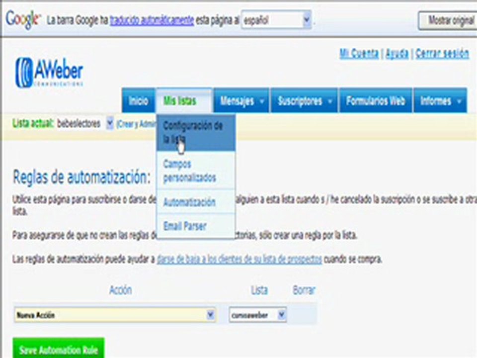 Como automatizar funciones en Aweber autoresponder