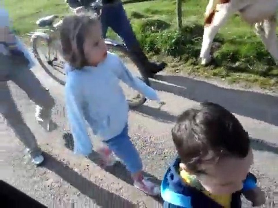 Romane et Gary emmenent les vaches aux prés