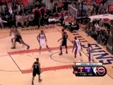 Marcus Camby drives and dishes to LaMarcus Aldridge who fins