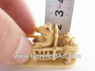 Mammoth Ivory Netsuke - 2 Turtles Lifting A frog On A Chair