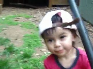 Angela learns to rake.