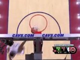 LeBron James takes the pass and finishes with an easy slam.