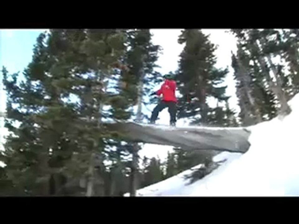 Huge snowboarding log jib 30 foot drop PinPin 8