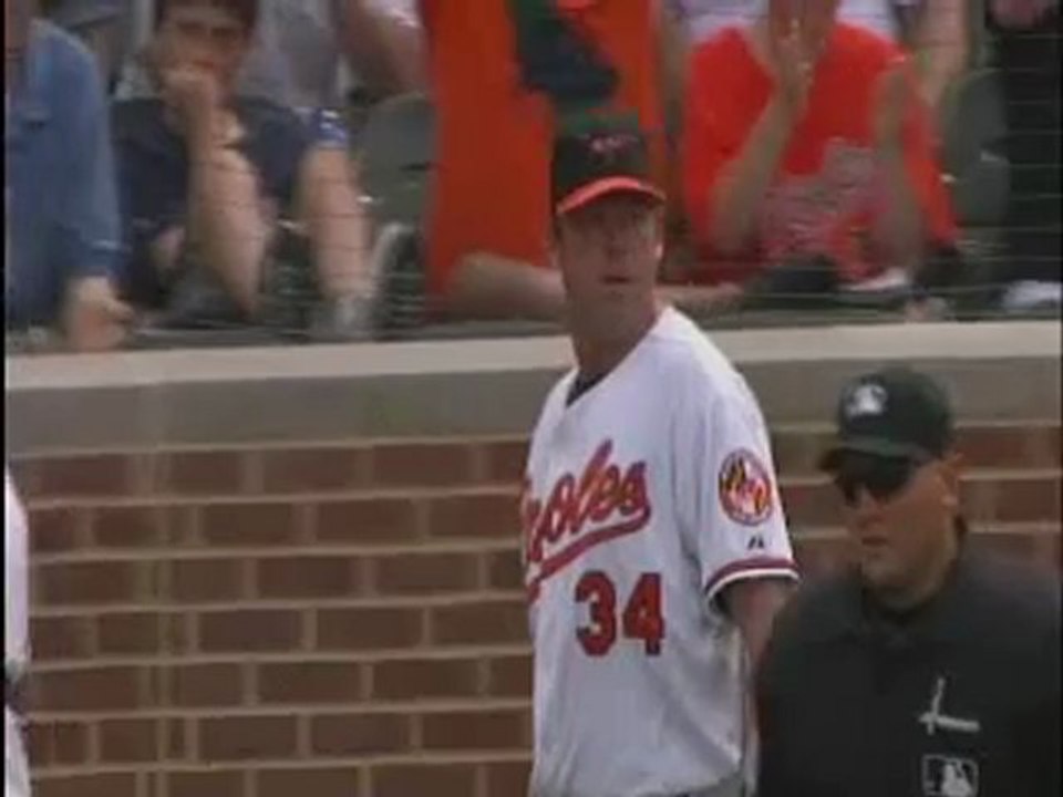 Nolan Reimold throws out Veritek at the plate (5/2/10)