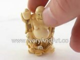 Mammoth Ivory Netsuke - Lucky  BuddhaWith Coin & Child