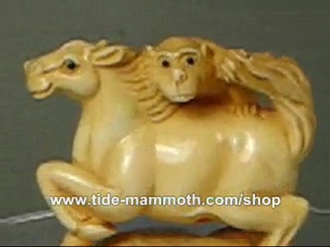mammoth ivory netsuke Monkey On Horse Carving N2998