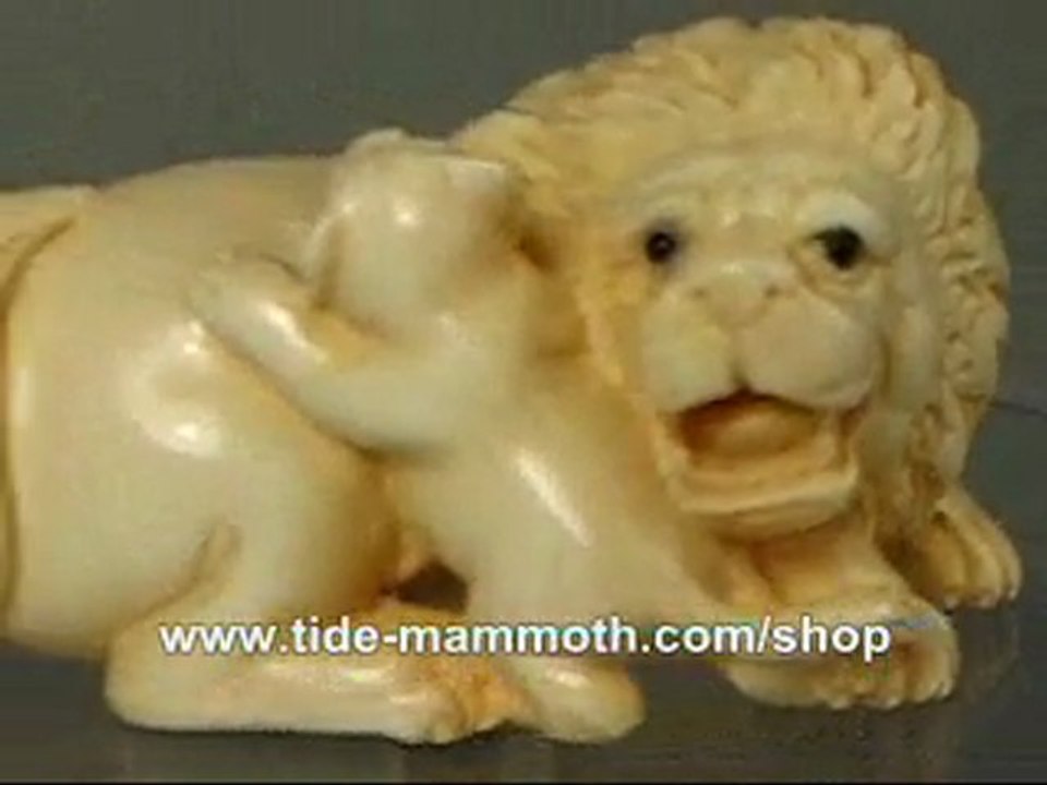 mammoth ivory netsuke Two Lions Carving N2991