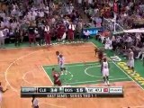 LeBron James drives down the lane and spins in for the rever