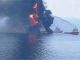 Deep Water  Horizon oil rig Fire -offshore