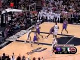 Tony Parker drives and puts up the high arching shot in off