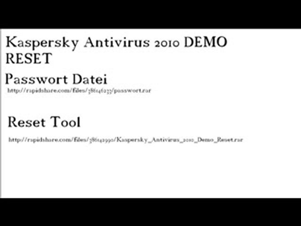 Kaspersky Antivirus 2010 DEMO RESET