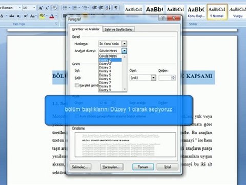 office word 2007 bölüm ve içindekiler listesi oluşturma