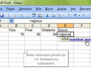 Excelde EĞER ve VE Fonksiyonlarının Kullanımı