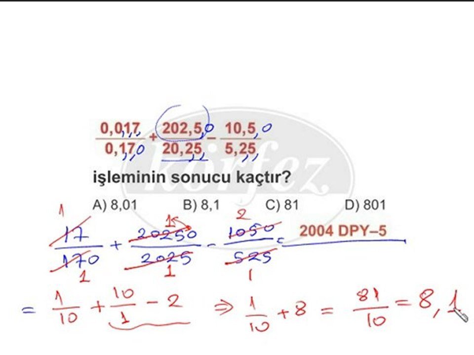 6.Sınıf Ondalık Kesirler Çözümlü Örnekler