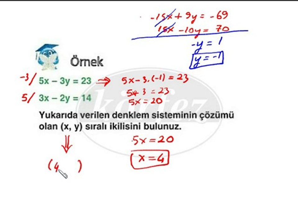 8.sınıf Matematik Denklem Sistemleri Yok Etme Metodu