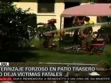 Aterrizaje forzoso en patio trasero de una casa estadouniden